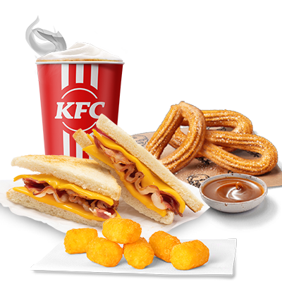 Toast Sýr&Slanina + rösti + káva + 3ks Churros s karam. omáčkou - cena, propagace, dodávka