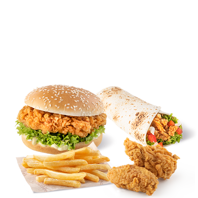Zinger + iTwist + 2 pcs Hot Wings + fries