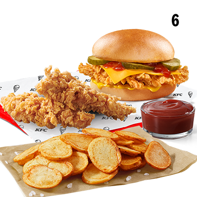 Cheeseburger + 2x Strips + potato chips + dip
