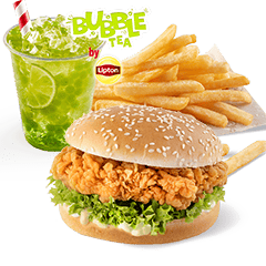 Zinger Burger Menu with Bubble Tea - price, promotions, delivery