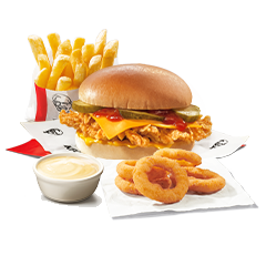 Cheesburger + Fries +  5 Onion rings + Dip - price, promotions, delivery