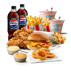 5x Hot Wings + Cheesburger + iTwist + 5 Onion Rings + 2x Fries + 2x Dip + 2x Pepsi 0,85l + 2x Shake 180ml - price, promotions, delivery