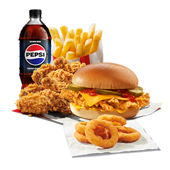 5x Hot Wings + Cheeseburger + 5 Onion Rings + Frytki + sos + butelka Pepsi 0,85l - cena, promocje, dostawa