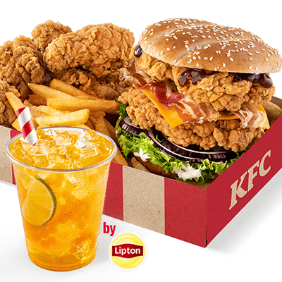 Grander Podówjny Burger Big Box z Bubble Tea - cena, promocje, dostawa