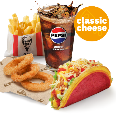 TACOS CLASSIC CHEESE & FRIES & 3x ONION RINGS & REFILL