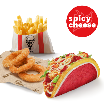 TACOS SPICY CHEESE & FRIES & 3x ONION RINGS