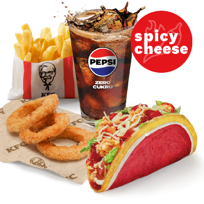 TACOS SPICY CHEESE & FRIES & 3x ONION RINGS & REFILL