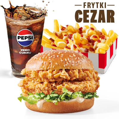 Zestaw Podwójny Zinger Burger z frytkami Cezar