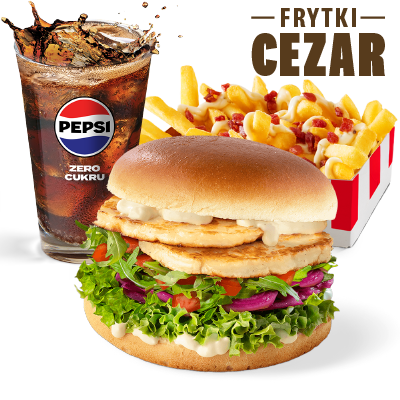 Zestaw Halloumi Vege Burger z frytkami Cezar