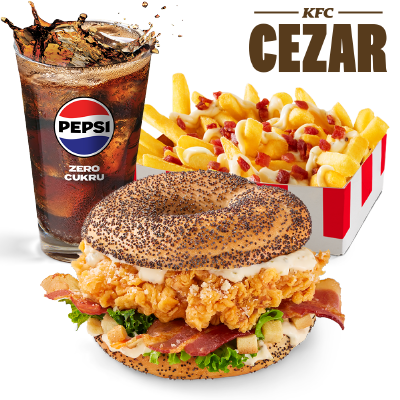 Zestaw Bajgiel Burger Cezar  z frytkami Cezar