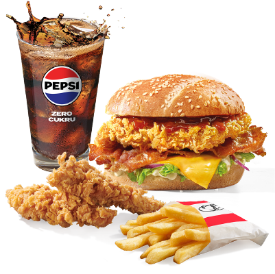 Grander Burger + 2x Strips + Frytki + Wielka Dolewka