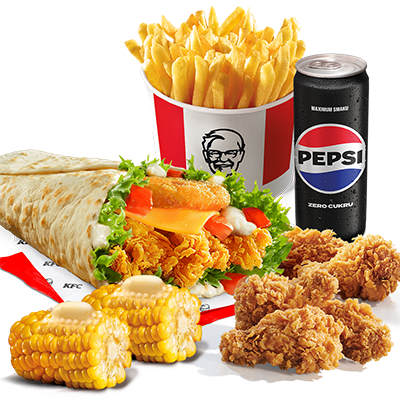 Mega Pocket + 5x Hot Wings + 2x kukurydza + Kubełek Frytek + Puszka Pepsi