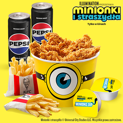 Minionki Kubełek 10 Strips z Dodatkami  i 2x Puszka Pepsi Zero