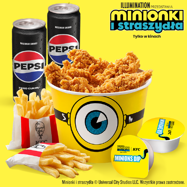 Minionki Kubełek 10 Strips z Dodatkami  i 2x Puszka Pepsi Zero