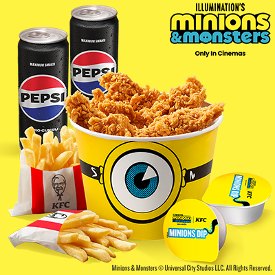 Minions Bucket 10 Strips with sides and 2x Pepsi Zero Can