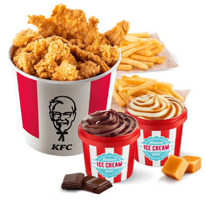 Strips&Bites bucket for 2 + 2x Ice Cream Deluxe 150ml