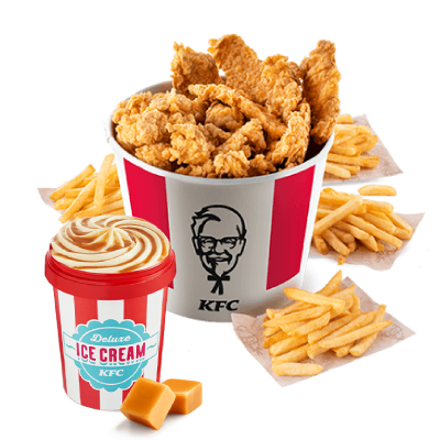 Kubełek Strips&Bites dla 4 osób + lody Ice Cream Deluxe 460ml