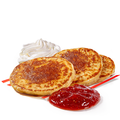Pancakes 3 szt. z sosem truskawkowym i bitą śmietaną