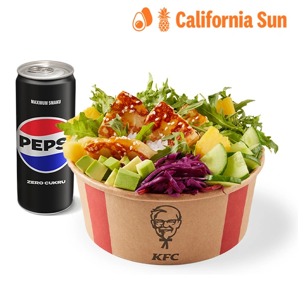 California Sun Poke Bowl z ryżem i halloumi + Napój
