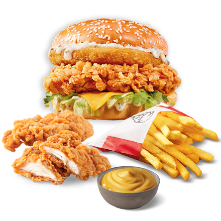 #9. Tartar Cheddar Crunch Burger + Small Fries + 2 Strips + Dip