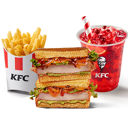 Spicy Teriyaki Katsu Sando Meal with Bubble Tea