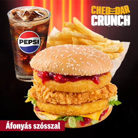 Dupla Cheddar Crunch Burger Áfonyás szósszal Menü