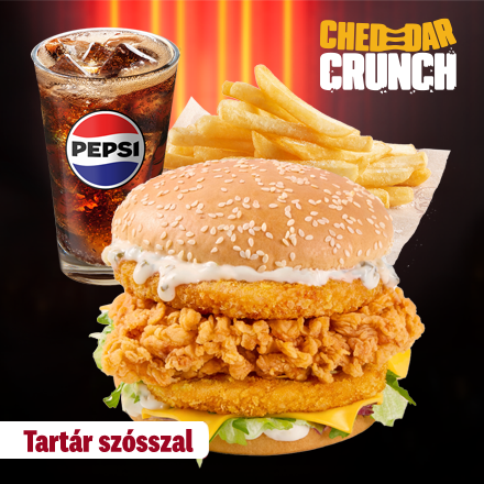 Dupla Cheddar Crunch Burger Tartár szósszal Menü
