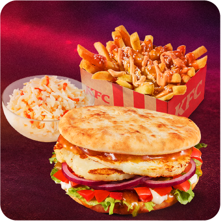 Curry Naan Halloumi Burger Menü Curry & Masala Burgonyával
