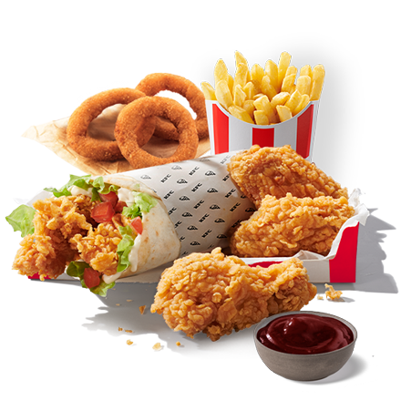 15. iTwist Combo (iTwist, 3x Hot Wings, 3x Onion Rings, fries, sauce)