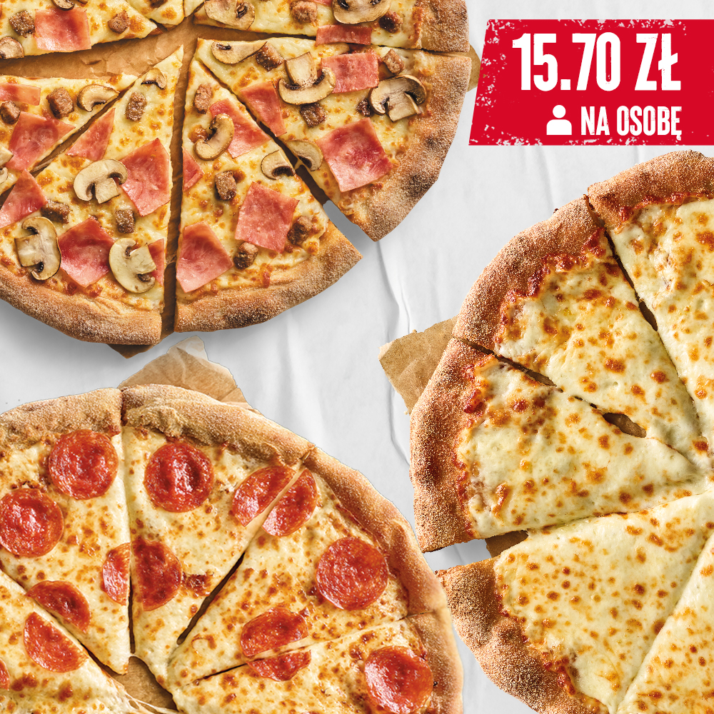 3 X DUŻA PIZZA DLA 7 OSÓB - sprawdź w Pizza Hut