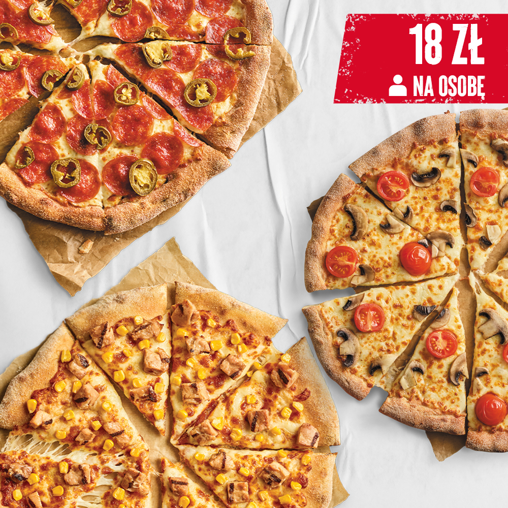 3 X ŚREDNIA PIZZA DLA 5 OSÓB - sprawdź w Pizza Hut